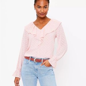 LOFT Women’s Pink Ruffle V-Neck Blouse (L)